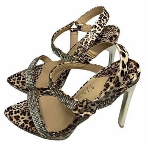 MACKLIN J Sequin Animal Print Sandals Heels 6.5